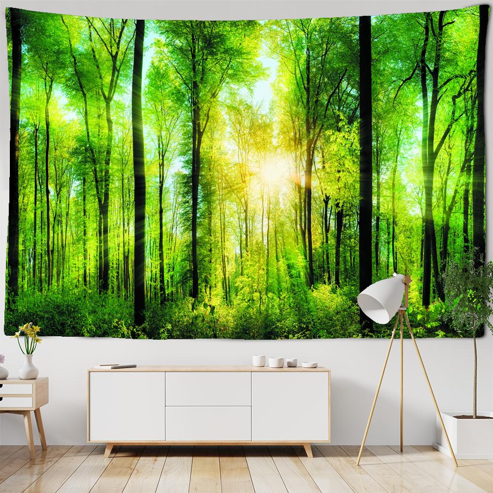Piękny naturalny gobelin leśny wiszący na ścianie Duży krajobraz wiszący na ścianie gobelin Boho hipisowskie gobeliny ścienne Dekoracja artystyczna