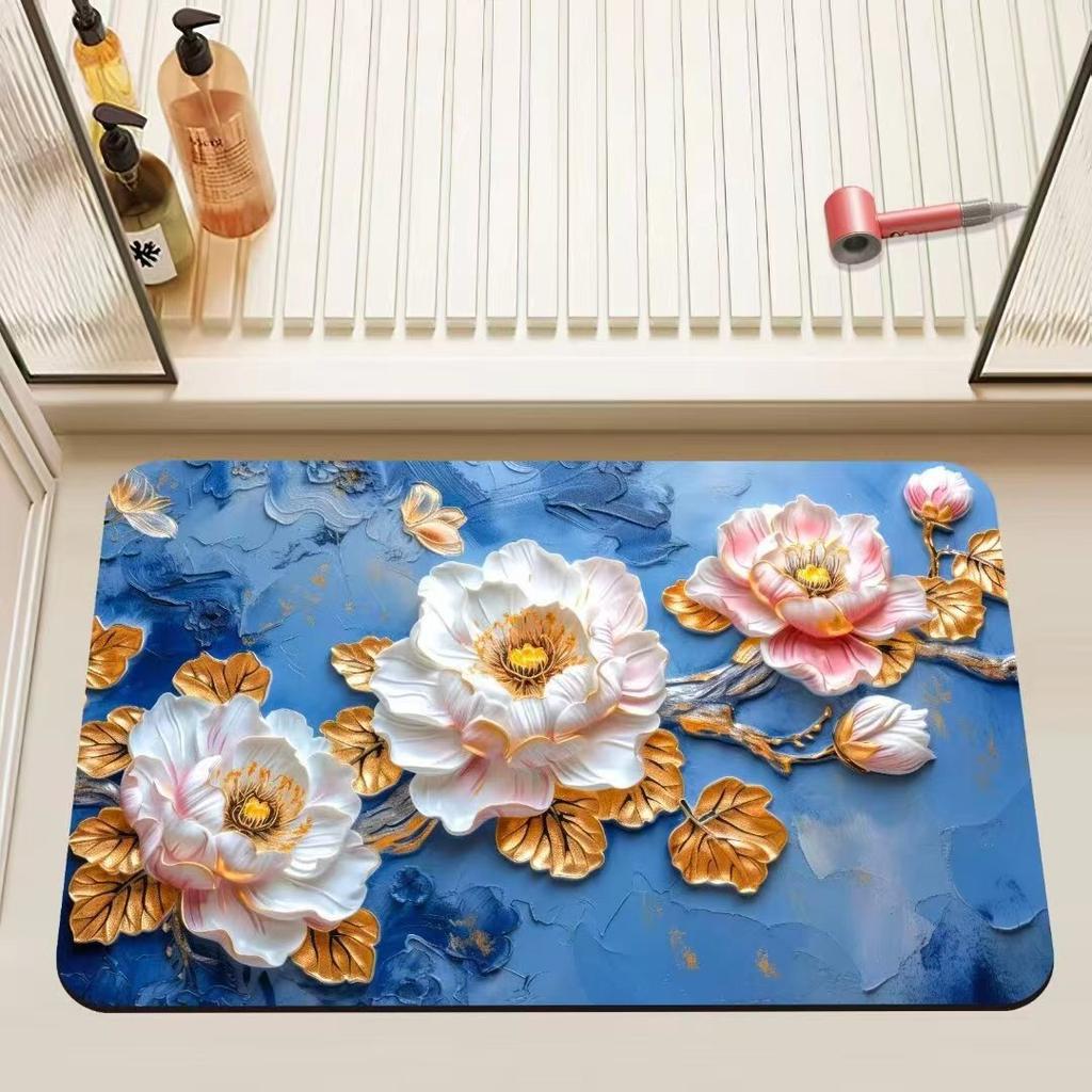Visual Three-dimensional Wealthy Flower Household Diatom Mud Decorative Floor Mat Bathroom Kitchen Entrance Door Absorbing Water Rubbing Floor Mat