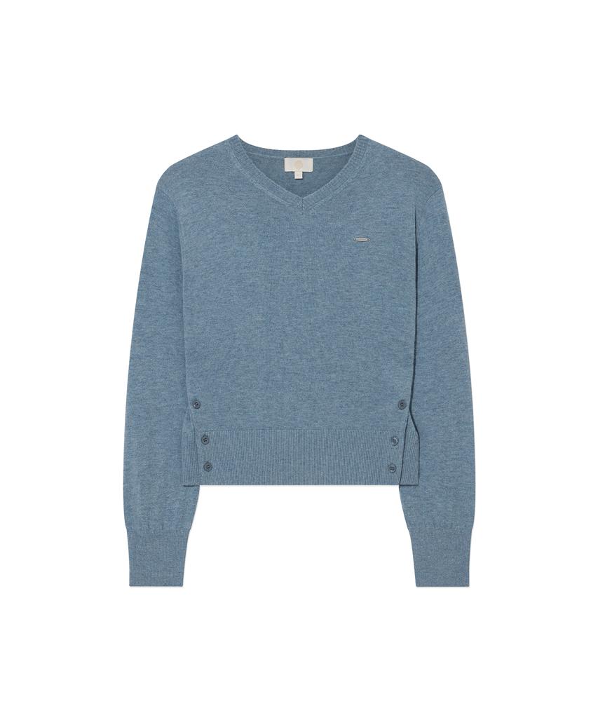 COVERNAT WOMAN V-Neck Wool Blend Knit Dusty Blue