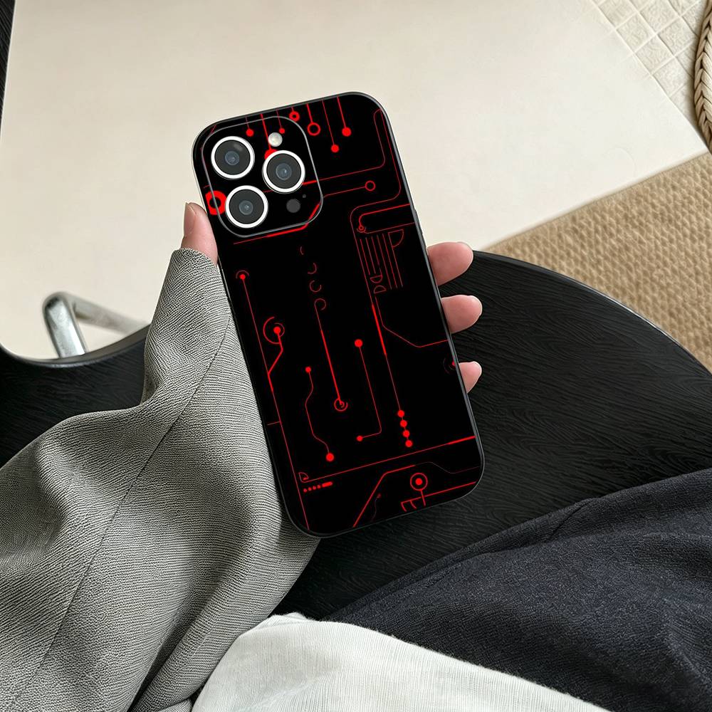 Creative Circuit Board Pattern Phone Case For iPhone 17, 16,15,14,13,12,11 Plus,Pro Max, Others Soft Black Cover