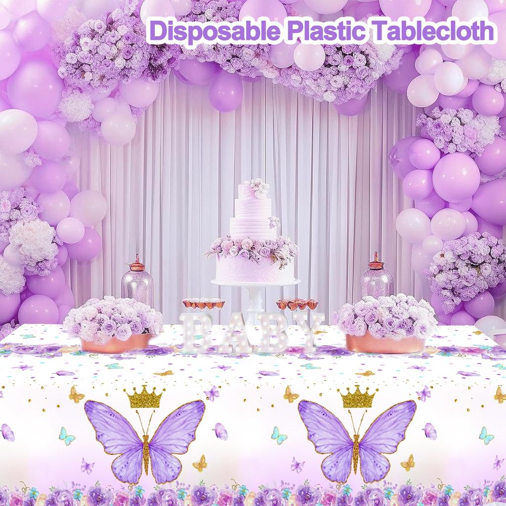 Purple Butterfly Disposable Tablecloth Spring Butterfly Theme Birthday Party Decoration Girls 1st Birthday Baby Shower Wedding