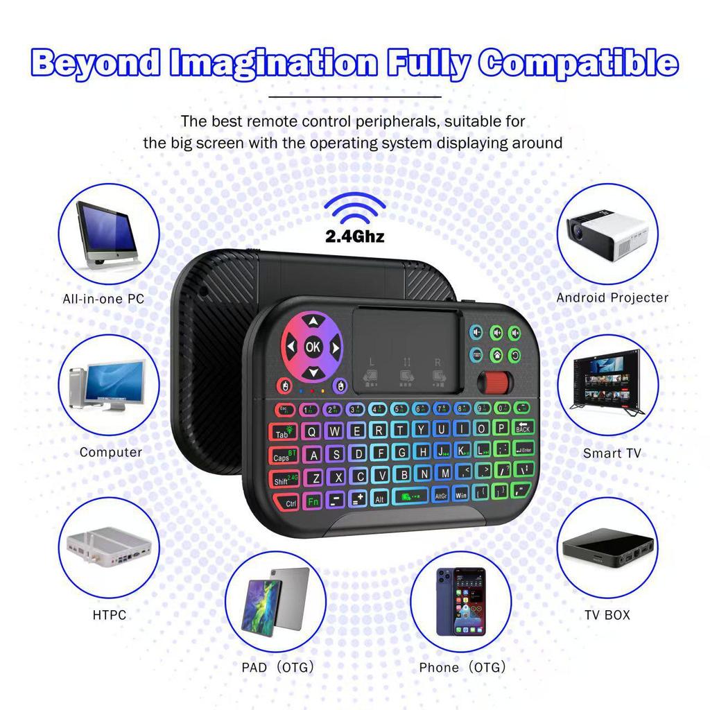 M2 Multi-Mode Mini Keyboard with Touchpad Roller: 7-Color Backlit Air Mouse Keyboard