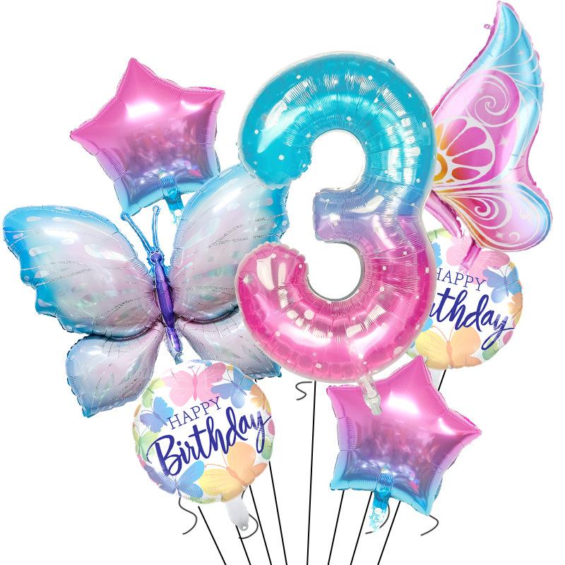 Butterfly starry sky digital balloon set children baby birthday party decoration gradual change star decoration arrangement