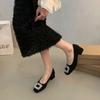 French square head single shoes women's shoes 2025 early spring new rhinestone thick heel low heel shoes one pedal shallow high heels