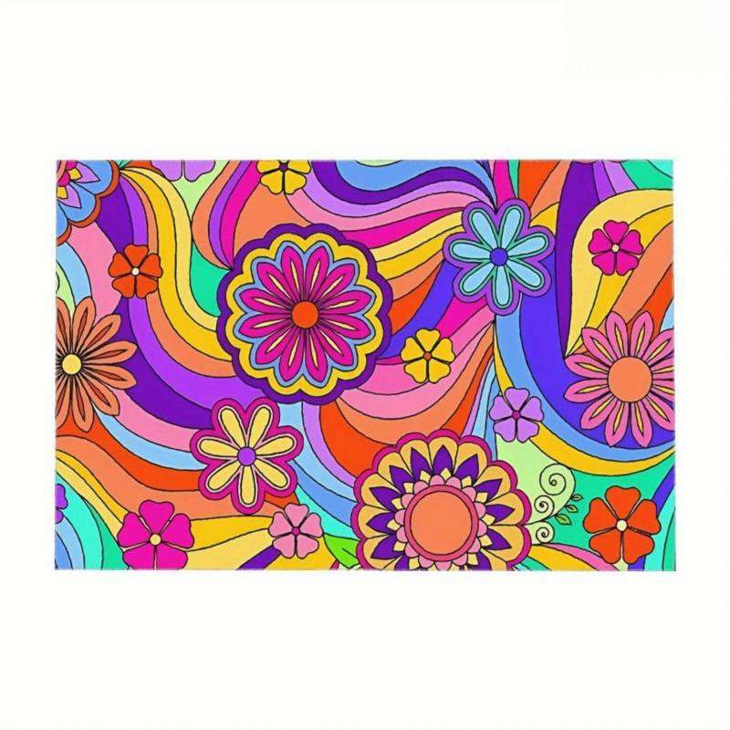 Flowers Rainbow Rectangle Table Cloth for Table Decor Holiday Party Waterproof Reusable Tablecloth for Tables Kitchen Dining