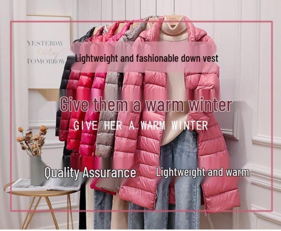 Warm Winter Autumn Women Plus Size Down Jacket Lightweight Mid Length Coat with Detachable Hood