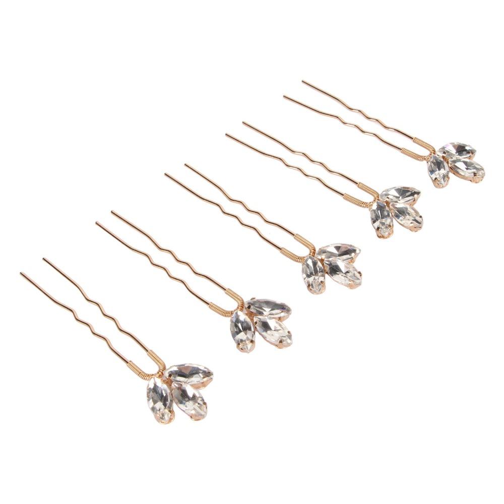 5pcs Lightweight Crystal Hair Pins Rhinestone Design Bridal Hair Clips  For Women Girls