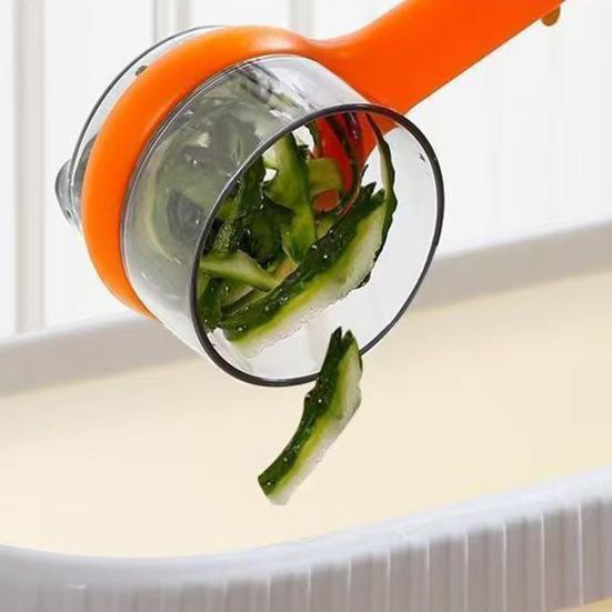 Vegetable Peeler with Built-In Storage Container Non-Splash Fruit Peeler Multi-Function Kitchen Gadget for Julienne And Slicing