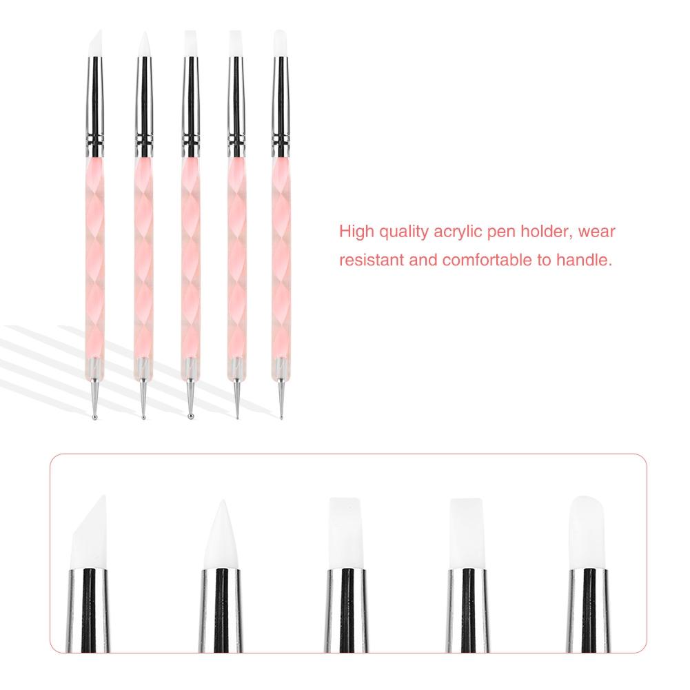 5pcs Double Head Clay Sculpting Tool Nail Pottery Silicone Dotting Brush Pen (Pink)