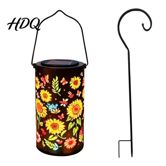 Solar Garden Lantern Colorful Lantern LED Powered Light Hollow-Out Outdoor Waterproof Metal A