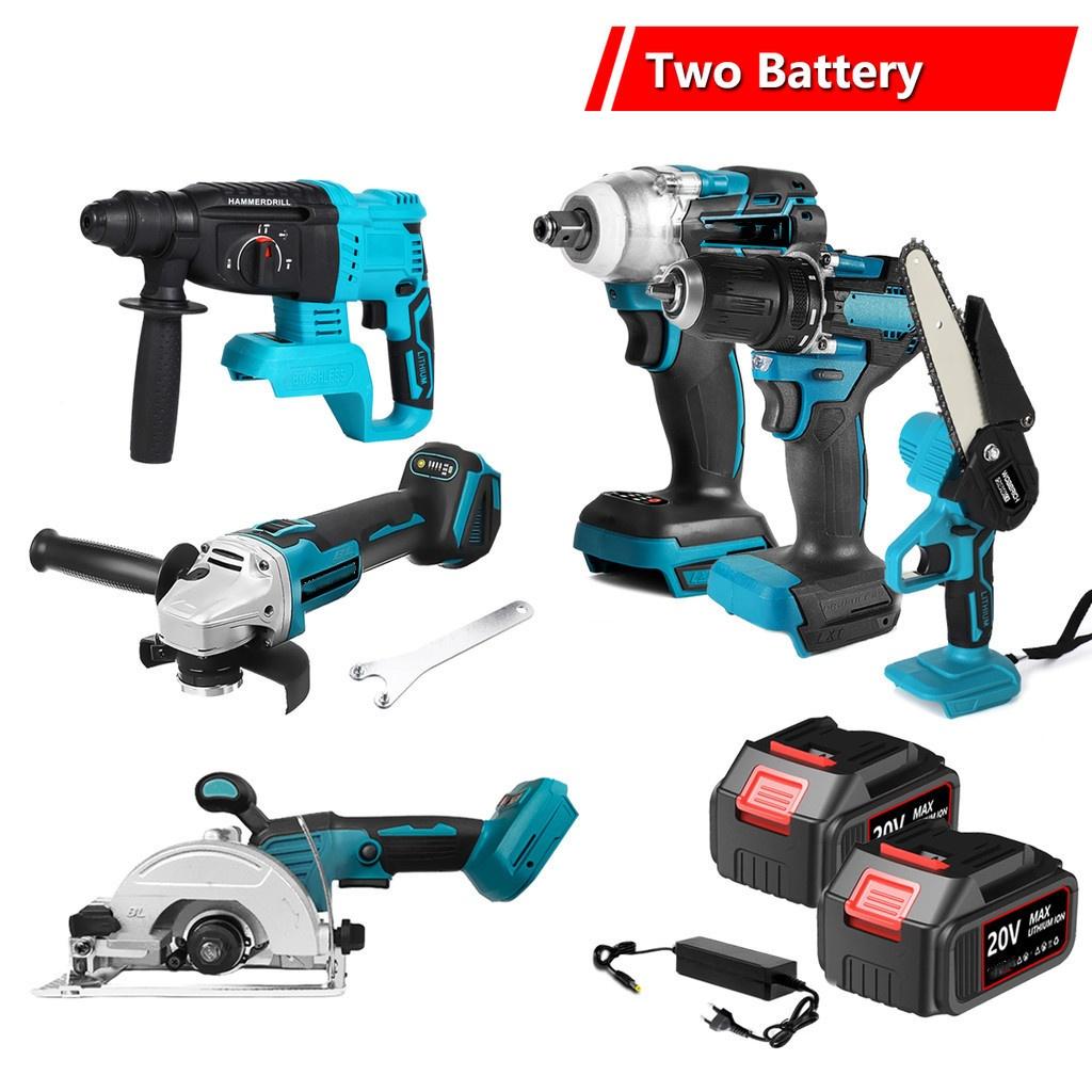 2 SET/ 3 SET/ 4 SET/ 6 SET Household Rechargeable Power Tool Combination With Two Battery Brushless Cordless Tool Sets Portable Electric Combo Kits