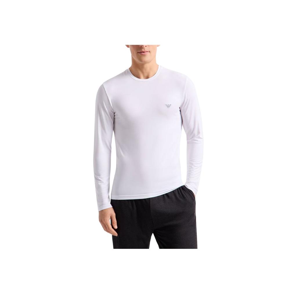 Emporio Armani Ss24 Solid Color Letter Logo Embroidered Crew Neck Casual Long Sleeve T-Shirt Men tops White 111984-4F511-00010