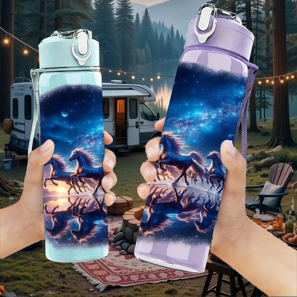 1PC Deep Galaxy Nebula Space Texture Print 750ml Color Plastic Sports Water Bottle Leakproof Flip Straw Lid Suitable for Sports Office Home Use