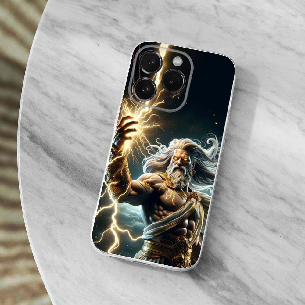 Greek God King Zeus For iPhone Max,14,SE,12,15,Pro,17,Plus,11,XS,Mini,16,X,13,XR,Transparent Soft Cover Case