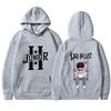 Interesting boy swinging logo printed hoodie