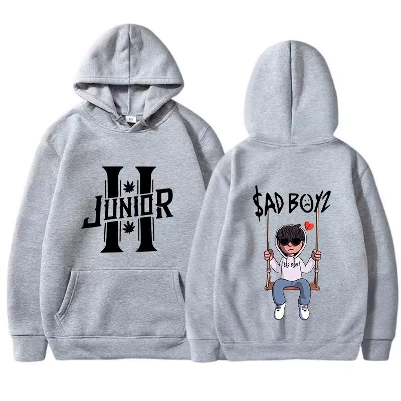 Interesting boy swinging logo printed hoodie