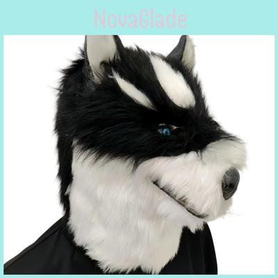 Plüsch-Husky-Kopfmaske Mit Lustigem Tierkostüm Für Halloween Und Party-Events