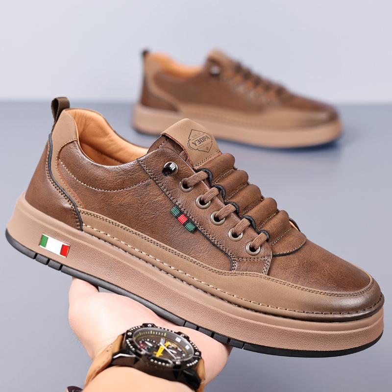 2025 Men's Casual Low-Top Leather Sneakers - Soft Sole, Trendy Cowhide, Versatile White Design