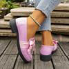Fashion Big Bow Round Toe Deep Mouth Platform Slip Anti-Slip Wear-Resistant Square Heel Loafer Single