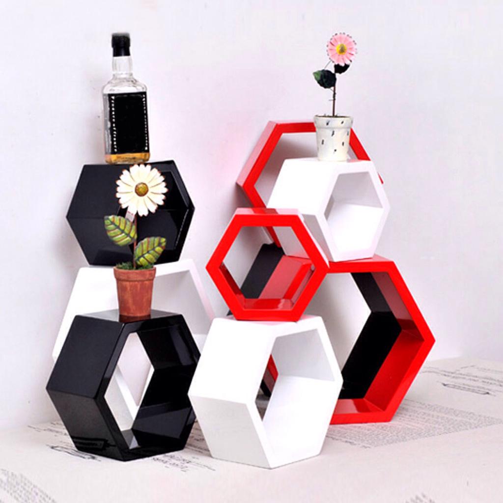 Wall Rack Wall Shelves Wall Mounted Hexagonal Iron-Wood Shelf Wall Hanging Shelf Wall Decor Living RoomKitchenBedroomKids Room Rack