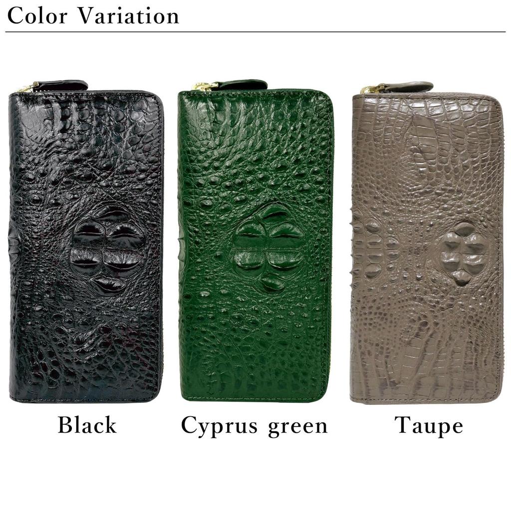 Bercute Taupe Crocodile Crown Long Wallet for Men and Women, Authentic Leather, Crocodile Skin, Round Zipper, Slim, Large Capacity, Popular Brand,