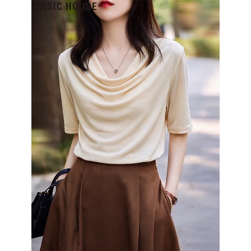 

Basic House Women s French Draped Collar T-Shirt M
