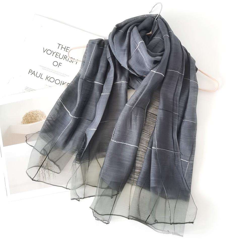 Elegant Women's Plaid Silk Scarf - Spring/Summer Shawl