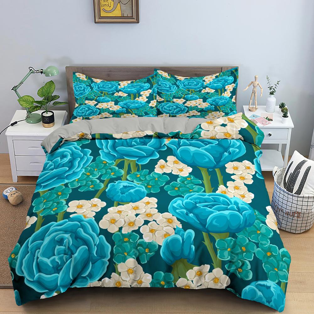 Red Rose King Queen Duvet Cover Valentine's Day Wedding Couple Flower Bedding Set 2/3Pcs Love Heart Floral Polyester Quilt Cover