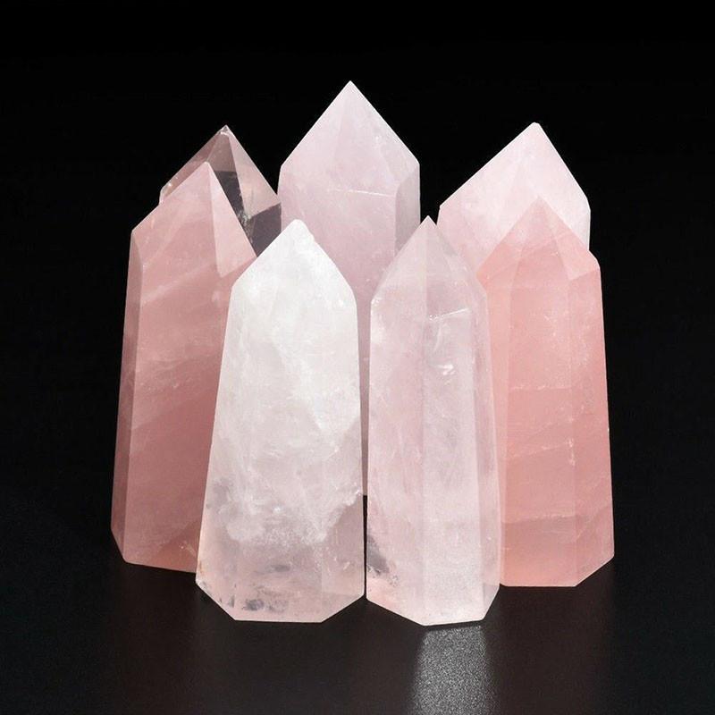 Elegant Pink Natural Rock Rose Quartz Crystal Point Healing Stone Obelisk Wand For Natural Health