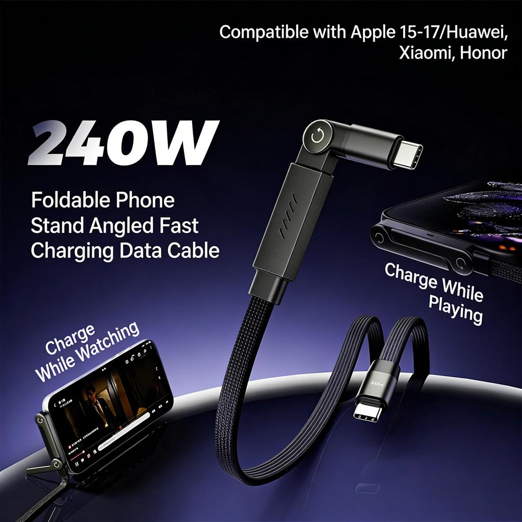 240W Fast Charging Foldable Mobile Phone Holder Data Cable Multi-Angle Adjustment Non-Stop Charging Phone Holder For iPhone 17