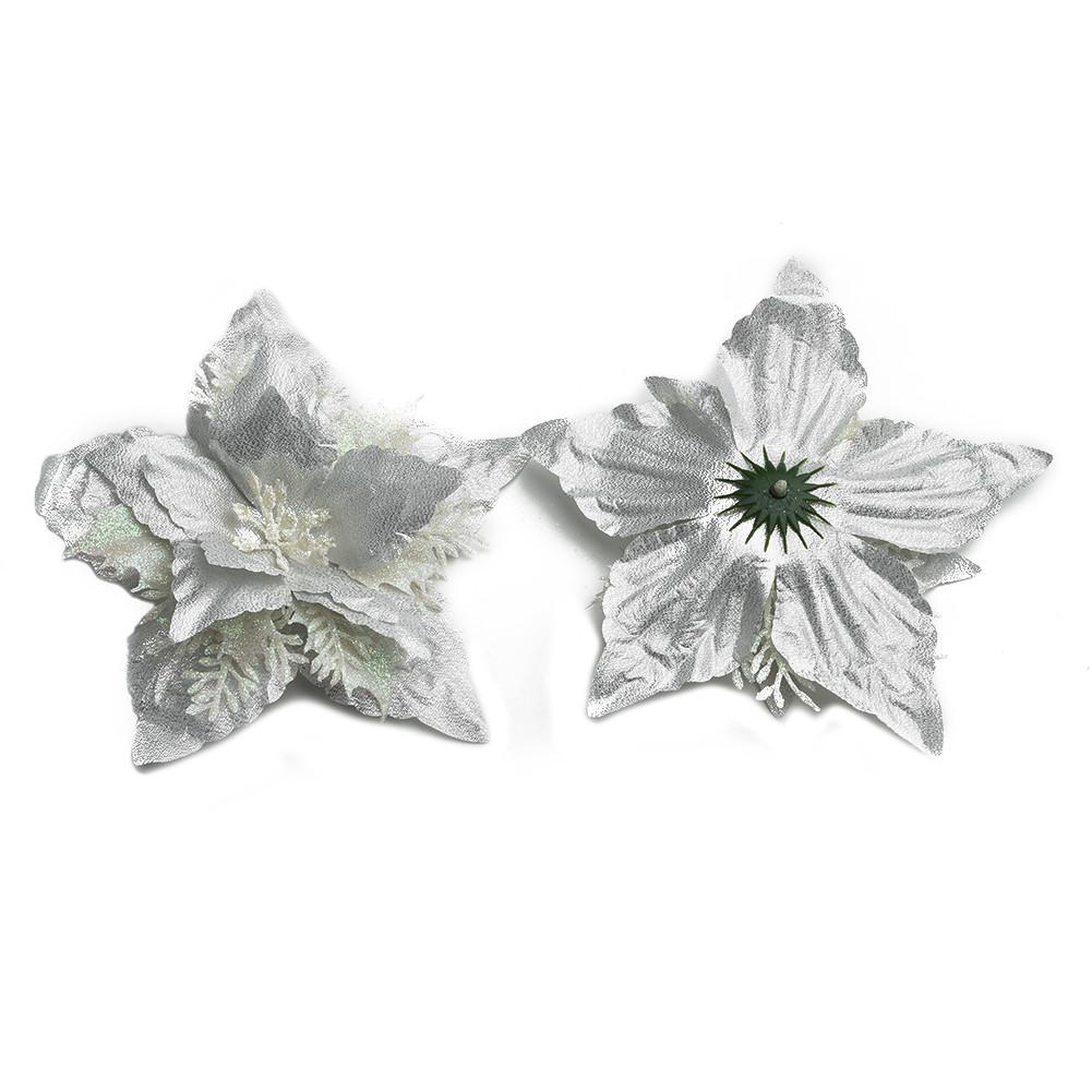 5 Pack Christmas Poinsettia Glitter Flower Ornaments in Colors