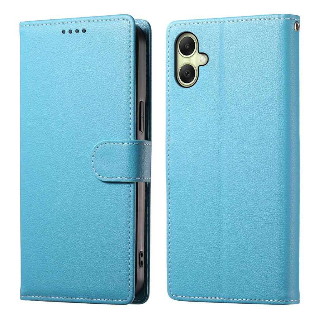For Samsung Galaxy A07 4G Case Magnetic Snap Litchi Texture Leather Wallet Phone Cover with Wrist Strap