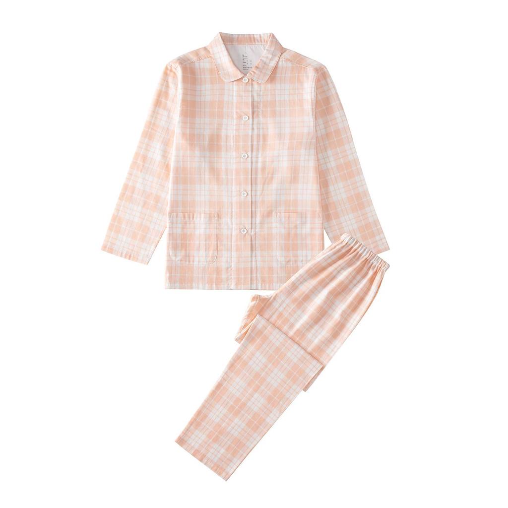Set Pigiama in Cotone Stile Giapponese: Manica Lunga per Uomo e Donna, Pantaloni in Garza a Doppio Strato, Ideali per Coppie in Autunno.