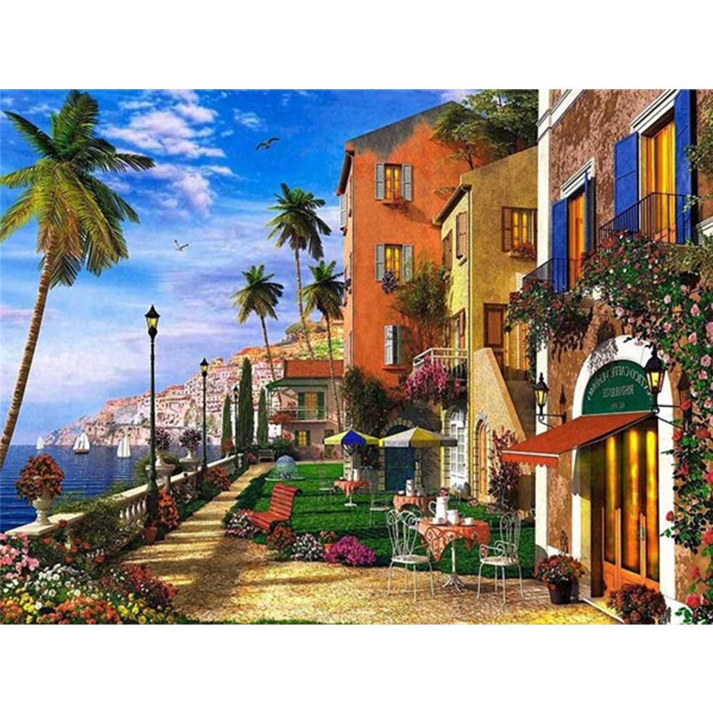 3D Diamond Painting Town Full Square Round Drill Art Rhinestone 5D DIY Diamond Embroidery Landscape Seaside Handmade Gift