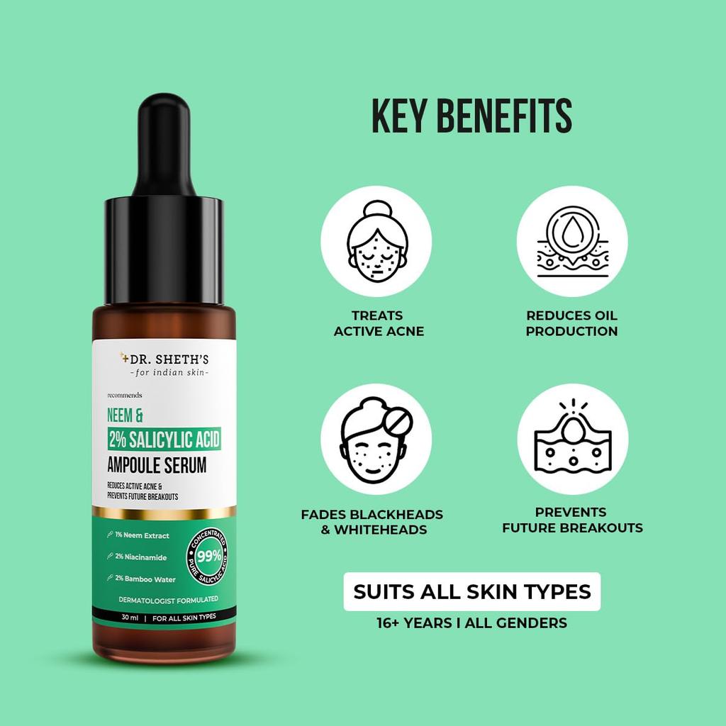 DR. Sheth's Neem & Salicylsäure Serum Für Aktive Akne Mitesser Offene Poren 30 ml
