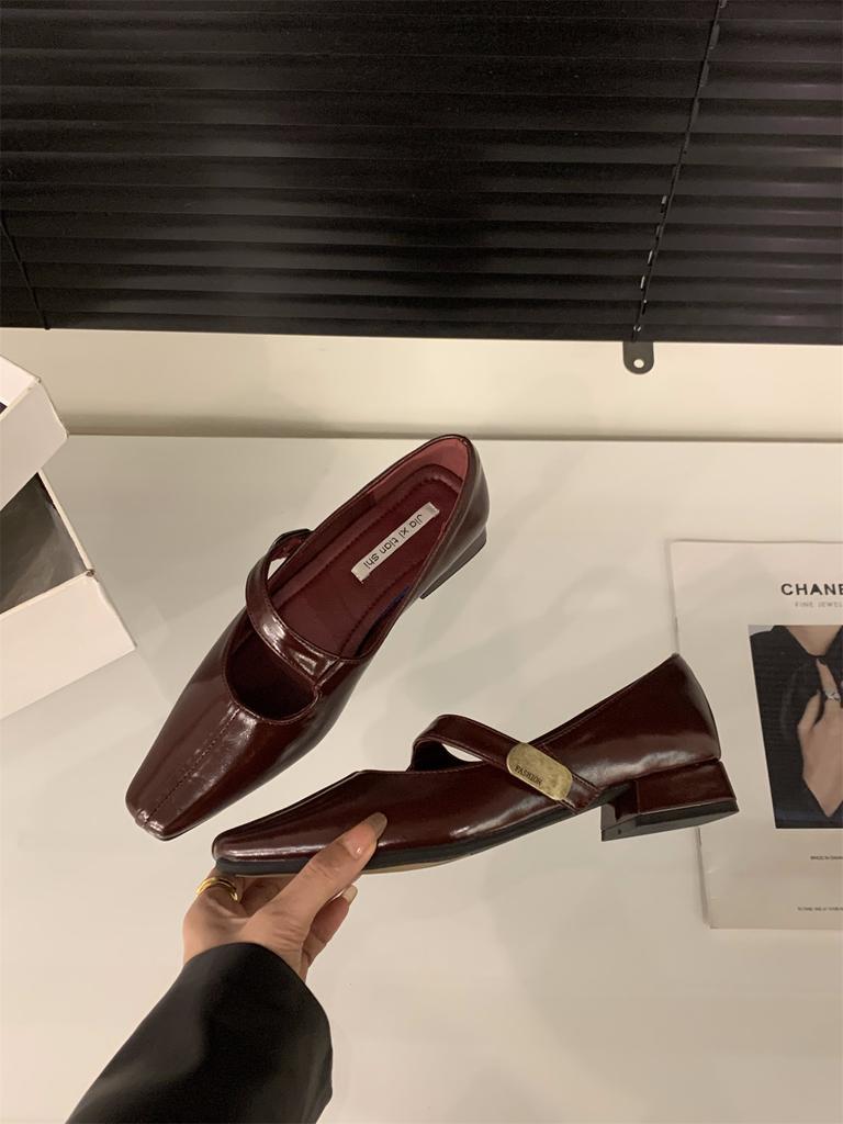 Coarse Heel Leopard Print Mary Jane Single Shoes Women's Shoes 2025 New Spring and Autumn French Square Head Versatile Red Evening Shoes