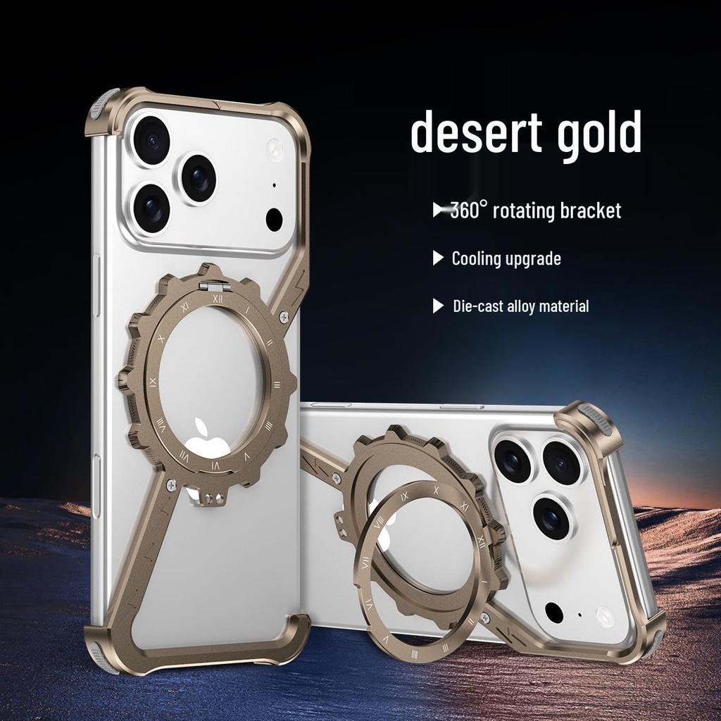 Gear Z Metal Case with Rotating Stand for iPhone 17 Pro Max and iPhone 16 Pro - Drop-Proof with Heat Dissipation