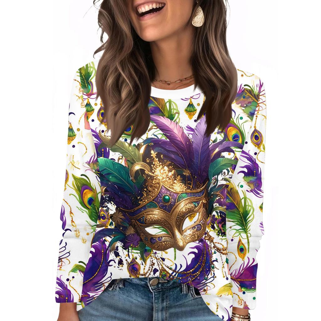 Long Sleeve Shirts For Women Cute Print Graphic Tees Blouses Casual Plus Size Basic Tops Pullover