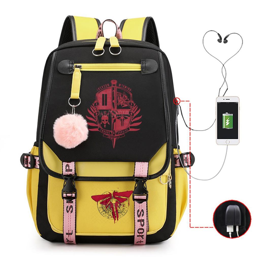 Trend Printing Student Casual Schoolbag Contrasting Color Neutral USB Backpack