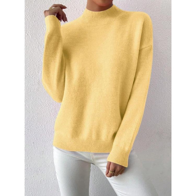 Solid Color Loose Knit Top Semi High Neck Pullover Long Sleeved Sweater Women Autumn and Winter