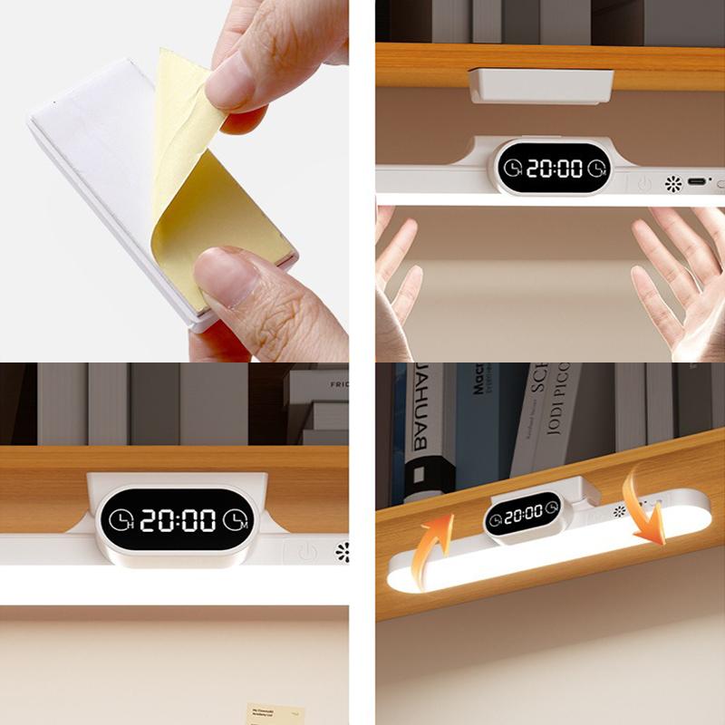 Desk Lamp Hanging Magnetic Clock Table Lamp LED USB Rechargeable Stepless Dimming Cabinet Closet Wardrobe Night Light