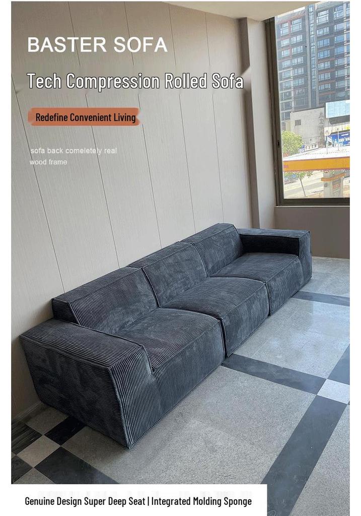 Retro Corduroy Fabric Sofa with Pure Sponge Tofu Block Design