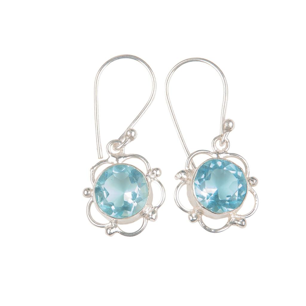 Sky Blue Topaz Gemstone 925 Sterling Silver Jewelry Handmade Women Earrings1.40" EE-56-2