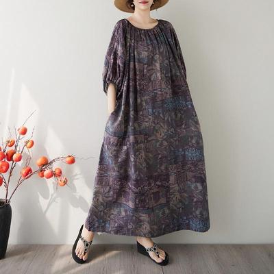 Abito estivo lungo maxi casual ampio da donna taglie forti manica corta cotone floreale vintage nuovo