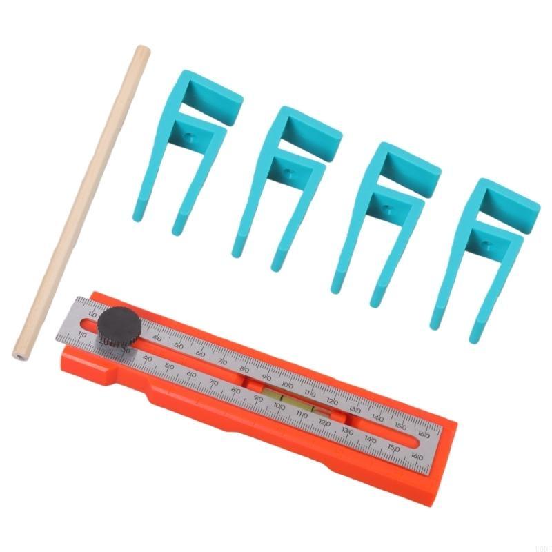   Woodworking Marking Ruler Multifunctional Precise Horizontal Bubble Positioning Tool Adjustable with Measuring Ruler
