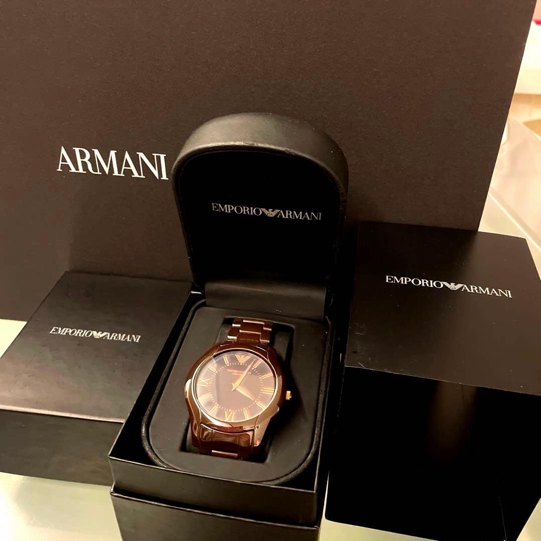 Used [EMPORIO ARMANI] Ceramic watch brown rare item dead battery