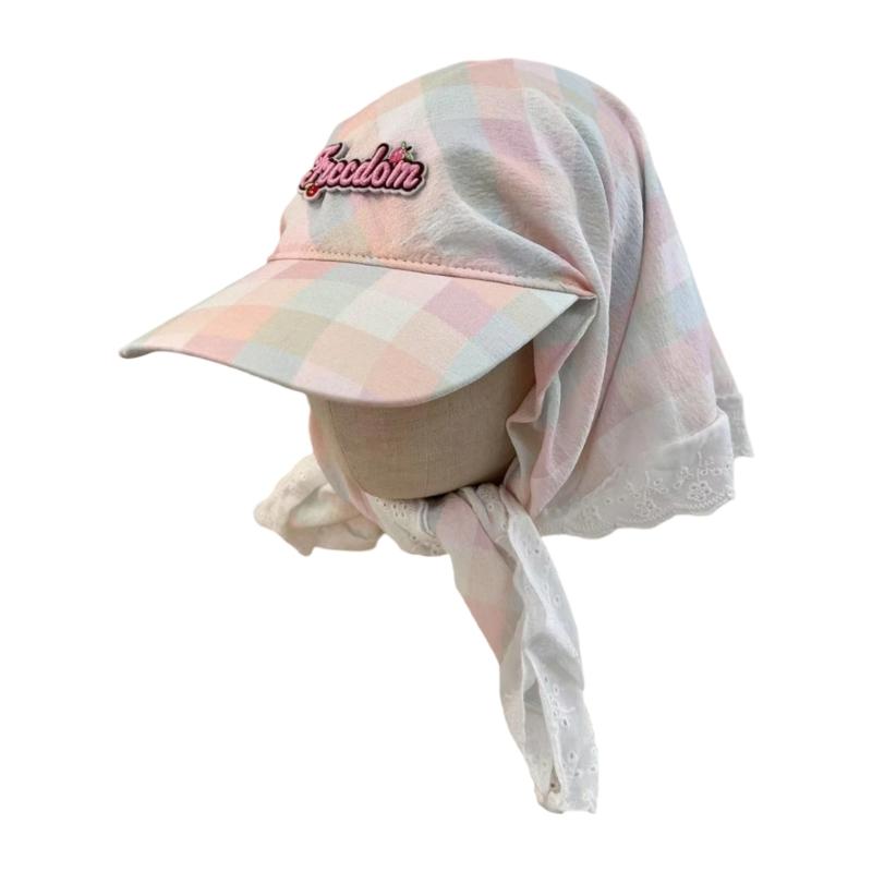 Stylish Plaids Headscarf Hat Unisex Sun Protecting Hat Embroidered Sunscreen Hat for Outdoor Enthusiasts розовый