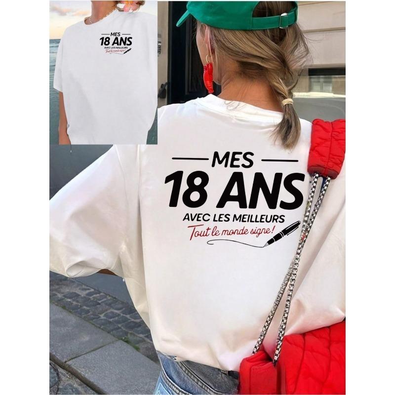 

Eighteenth Birthday, Ladies Trendy Casual T-Shirt with Printed Design on The Back for The Birthday Party, Short-Sleeved Round-Neck Casual Top S белый