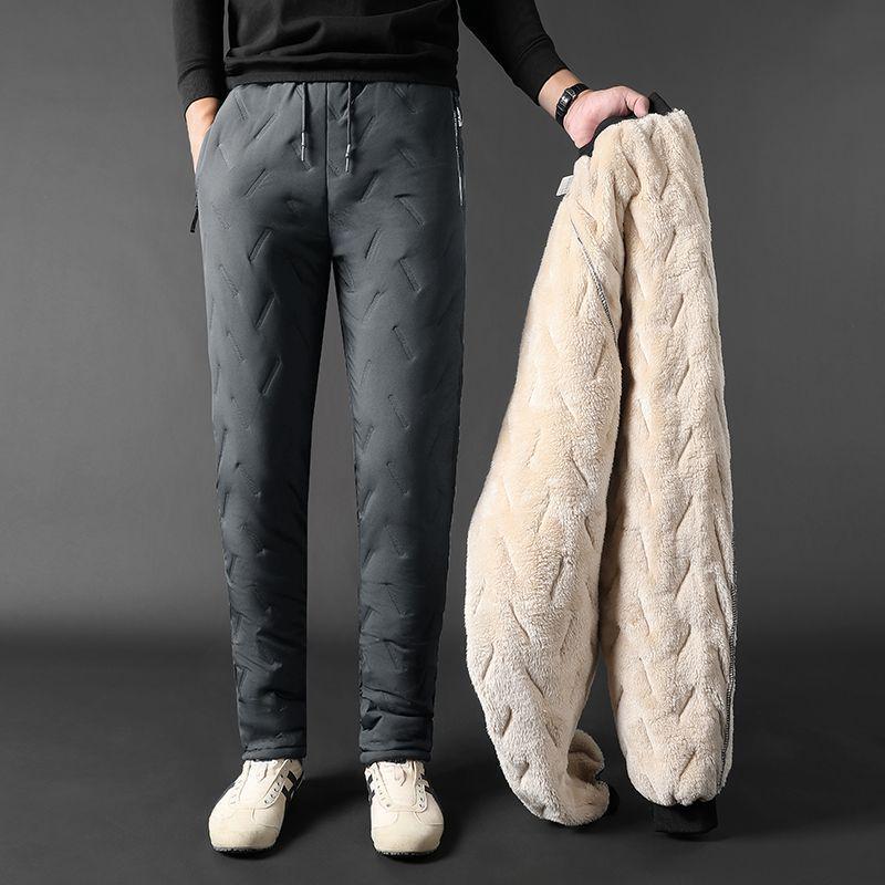 Men's One-Piece Fleece Warm Pants - Large Cotton, Thick Lamb Fleece, Cold-Protection Homewear