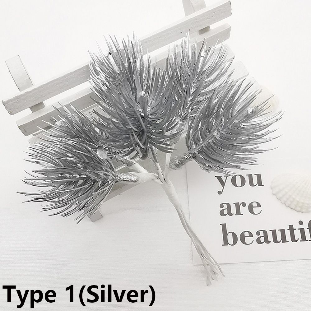 6PCS/Bundle DIY Xmas Ornament Home Decor Pine Artificial Flowers Simulation Plants Faux Grass